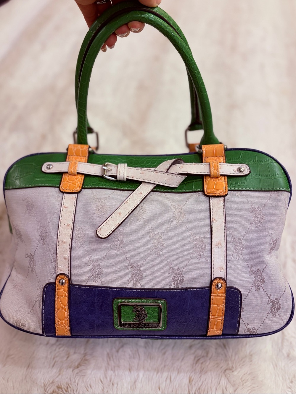 Vintage Y2K U.S. Polo Assn Monogram Colorblock Bowling Bag Purse 2000s